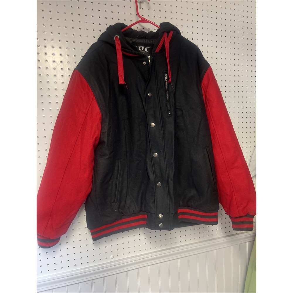 CSG Champs‎ Sports Gear Men Size 2XL, Lettermans Jacket Look Black /Red Hooded